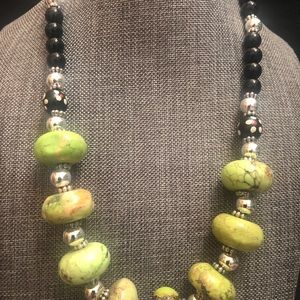 Handmade Green Jasper and Wood Beads Necklace For Women.